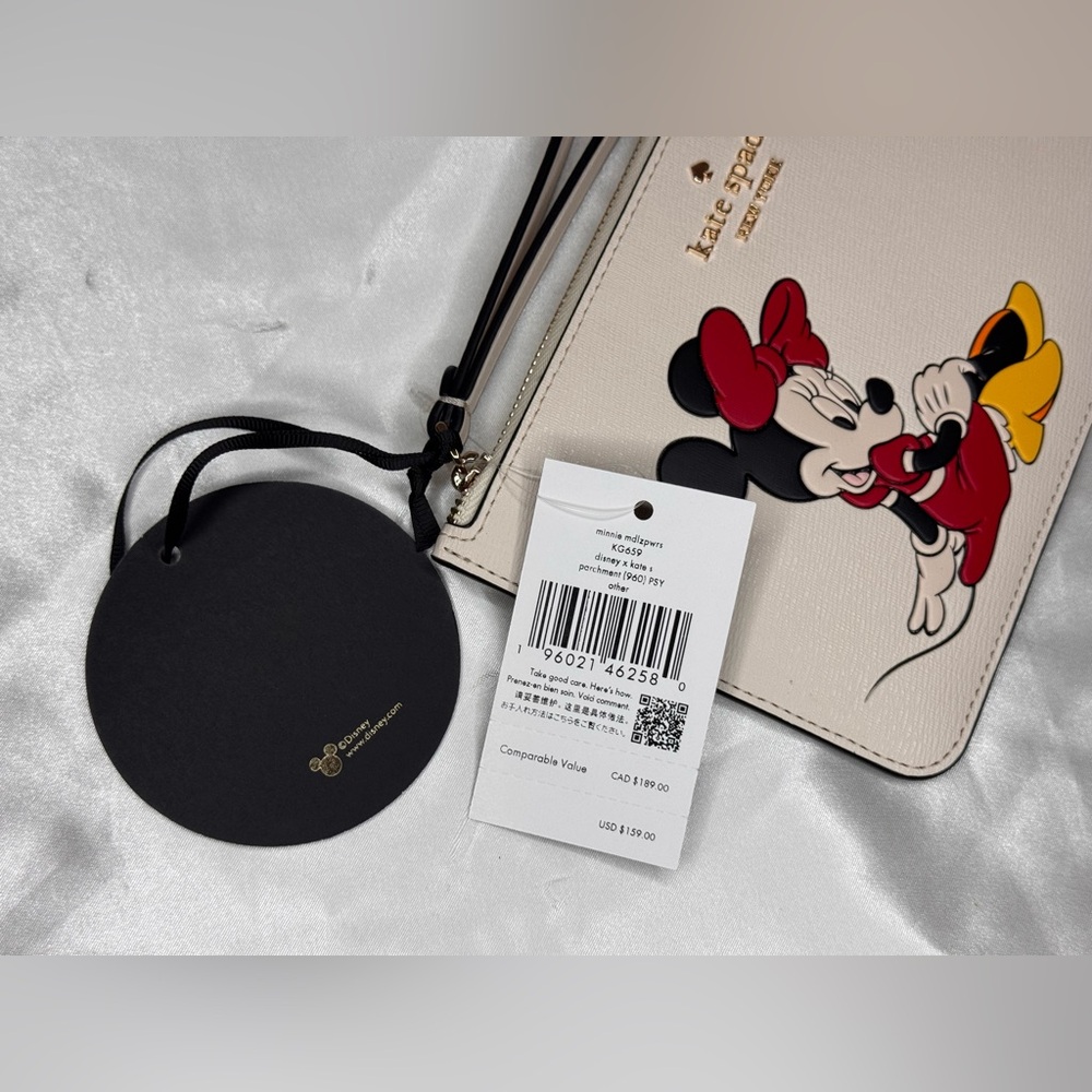 NWT Kate Spade New York X Disney Minnie Medium L-zip Cream Wristlet - Picture 4 of 8